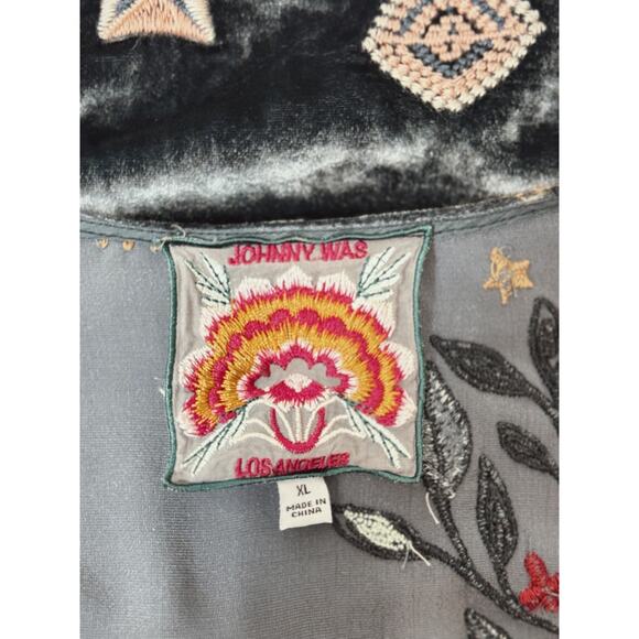 Johnny Was Steel Blue STUNNING Embroidered Velvet Tunic Blouse XL #0052 - Picture 10 of 11